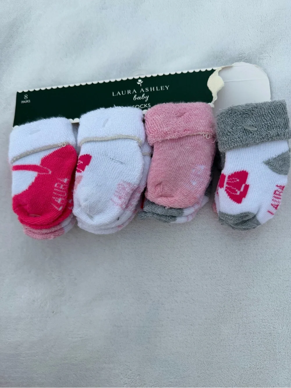 Laura Ashley 8 Pairs Baby Socks Set in Pink, Gray and White